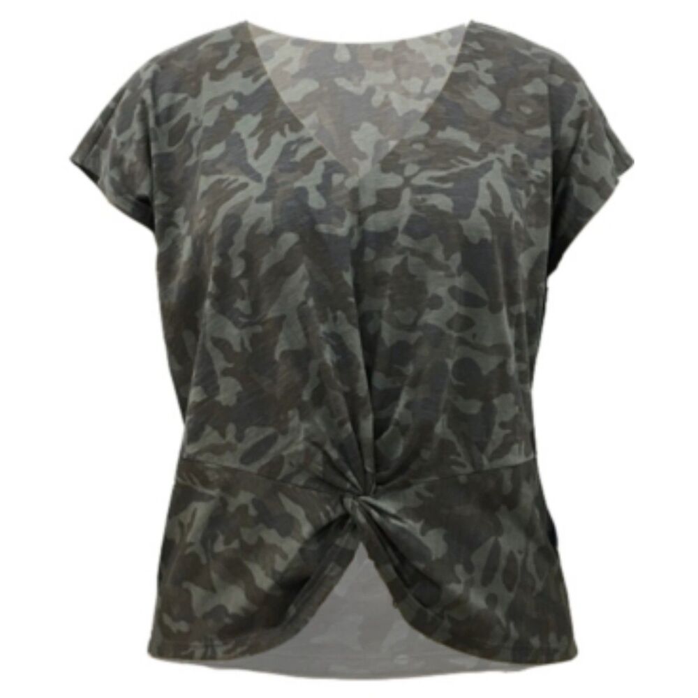 NWT Inc Camo Glam Twist-Front T-Shirt Women Heritage Casual  XXL